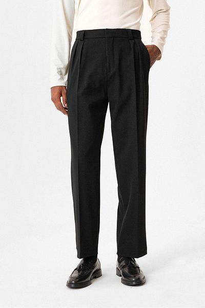 Antioch Black High Waist Pleated Relaxed Fit Baggy Men's Trousers