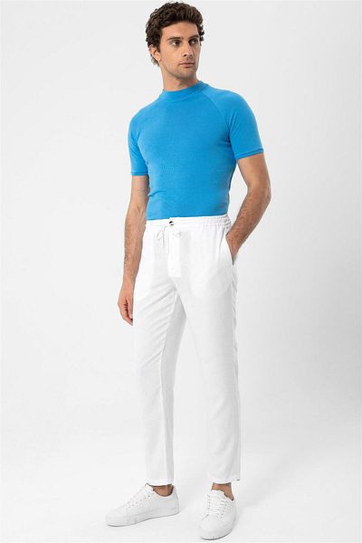 Antioch White Elastic Waist Men's Trousers