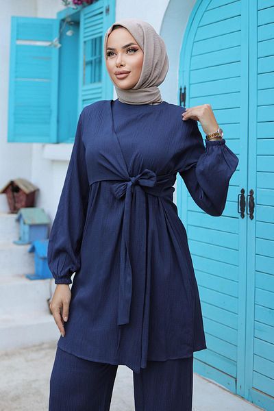 MİSSKAYLE Σετ Hijab Navy Blue με πλαϊνή δέσμη