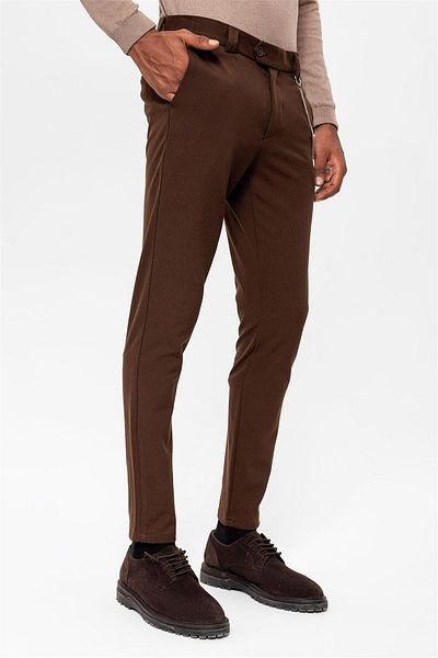 Antioch Dark Brown Men's Slim Fit Straight Accessory Fabric Trousers