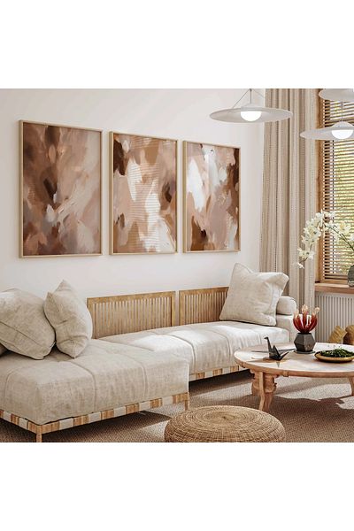 woodhomeworks Дървена рамка за абстрактна картина от 3 части за дома, хола, спалнята, балкона, декорацията Qmrc45