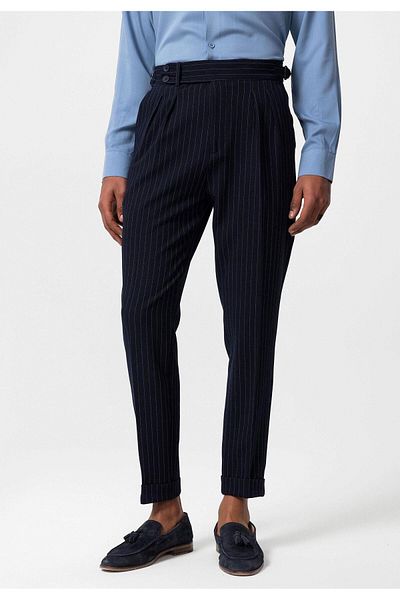 Antioch High Waist Navy Blue Striped Men's Trousers