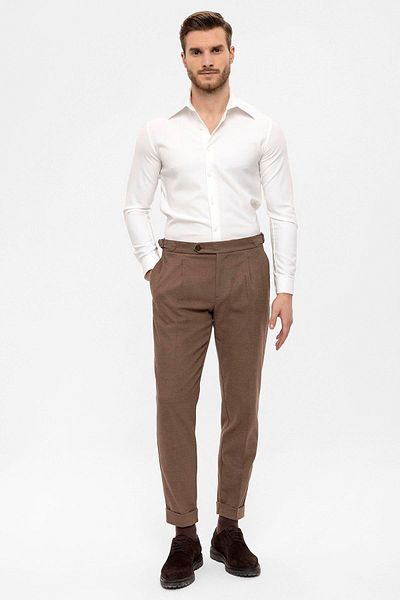 Antioch Brown High Waist Pleated Men's Trousers