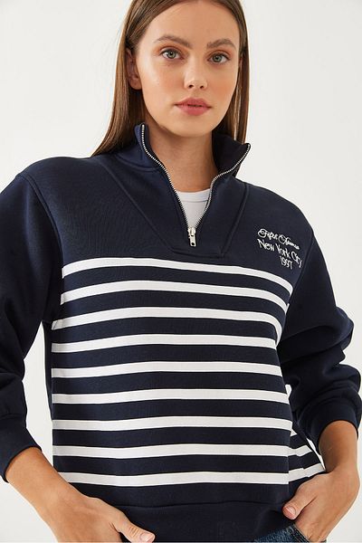 Bianco Lucci Damska bluza w paski z zamkiem błyskawicznym 60351005