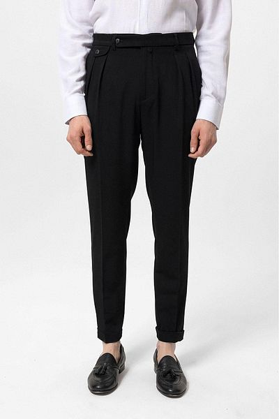 Antioch Black Pleated High Waist Men's Trousers