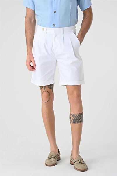 Antioch White Pleated Men's Shorts