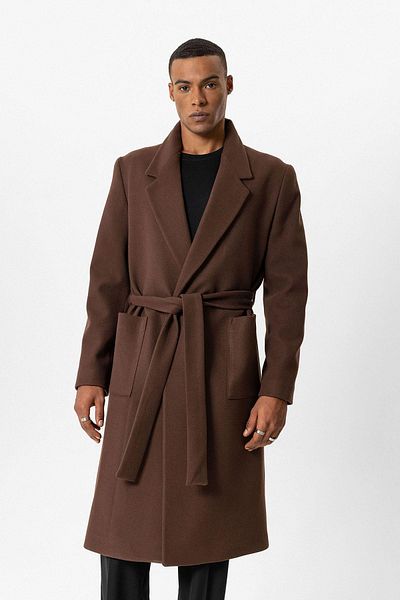Antioch Brown Belted Men's Coat with Bag Pocket