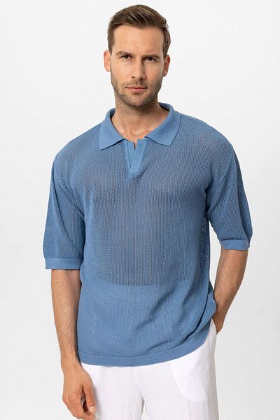 Antioch Indigo Polo Collar Openwork Men's T-Shirt