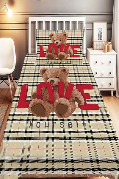 Else Halı Love Bear Teddy Patterned Girl's Decorative Printed Bedspread