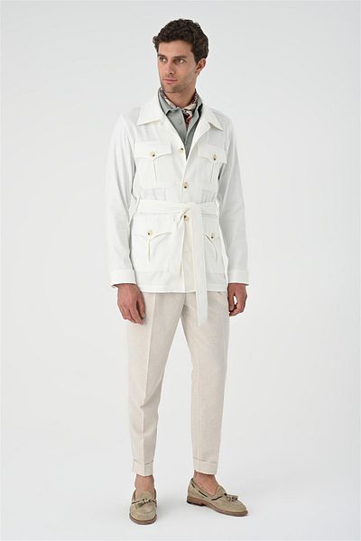 Antioch Ecru Belted Men's Seasonal Linen Coat