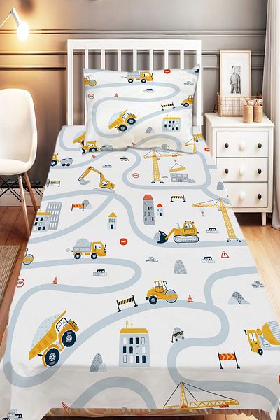 Else Halı Construction Engineering Vehicles Patterned Boys' Decorative Printed Bedspread