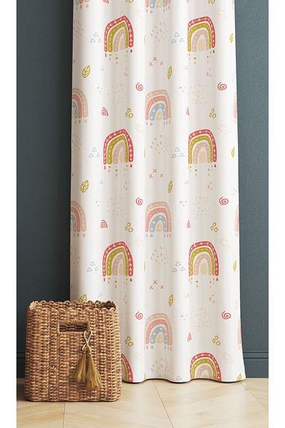 3D ELSE HALI Rainbow Patterned Girl's Room - Background Curtain, 140X260Cm