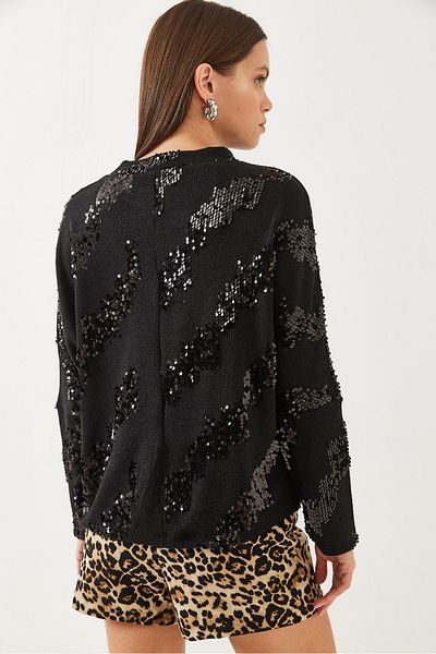 Bianco Lucci Asymmetrische Pailletten-Strickwaren für Damen 6435 60351022