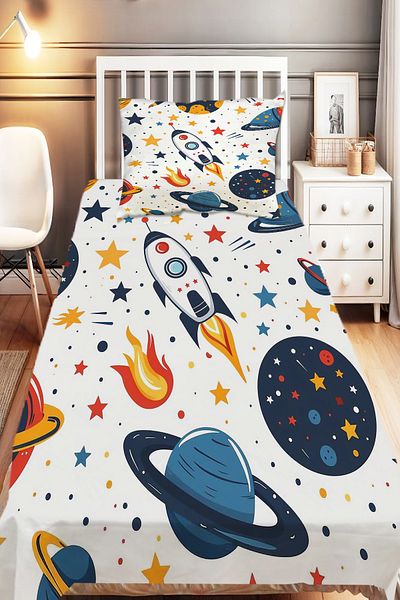Else Halı Galaxy Stars Space Patterned Boys' Decorative Printed Bedspread