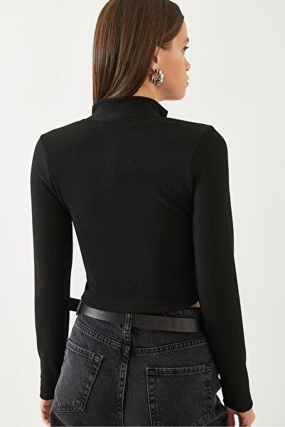 Bianco Lucci Bluză de damă cu decolteu cu jumătate de fermoar cu nervuri 60351019