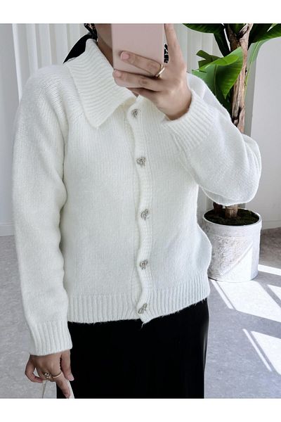 ASEL FASHİON Premium Ecru Soft Cardigan - Με Κορδέλες