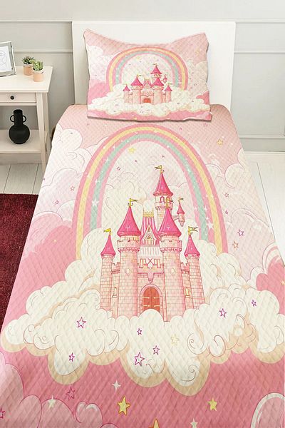 3D ELSE HALI Pink Patterned Single Pique Bed Set for Girl - Quilted
