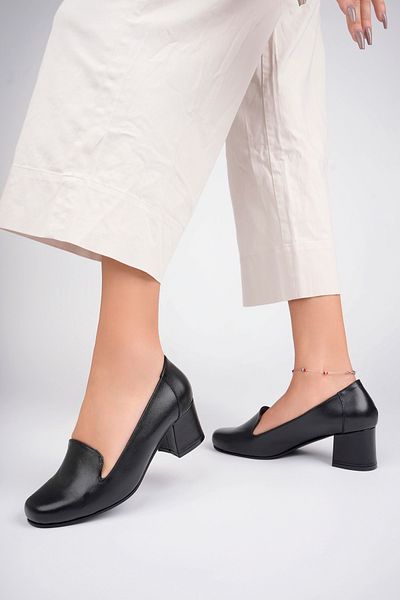 Deripabuc Genuine Leather Black Women's Heeled Leather Shoes Shn-1069