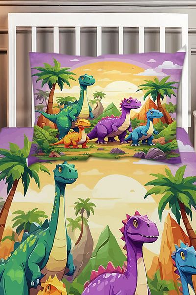Else Halı Colorful Dinosaur Animals Patterned Children's Decorative Printed Bedspread