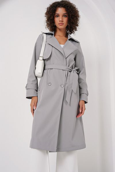 Bigdart 5918 Damen-Trenchcoat mit zweireihigem Kragen – Grau