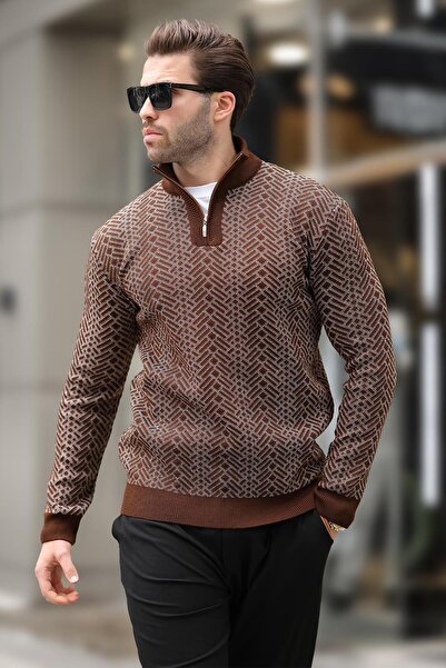 Madmext Πλεκτό πουλόβερ με μακρυμάνικο γιακά με φερμουάρ E7287