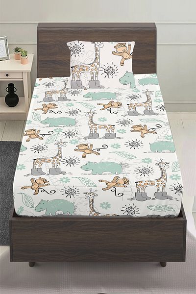 3D ELSE HALI Forest Animals Patterned Boy's Single Pillowed Elastic Sheet Set 100X200Cm
