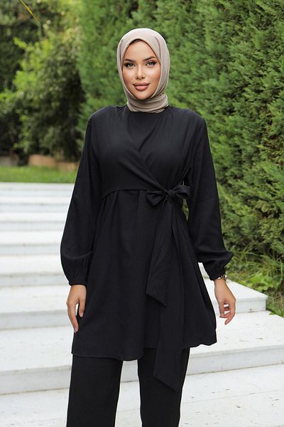 MİSSKAYLE Μαύρο κοστούμι Hijab με πλαϊνή δέσμη