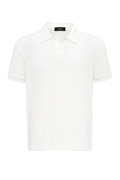 Antioch Tricou alb cu guler polo slim fit pentru bărbați