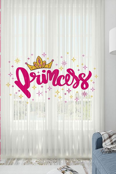 3D ELSE HALI Princess Crown Patterned Girl's Tulle Curtain Single Wing 140X260Cm
