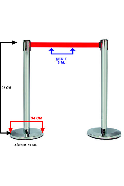 TASARIM TABELA Krom Şerit Bariyer 2 Adet Set 3 mt Şeritli Yönlendirme Bariyeri Ayaklı Şerit Bariyer
