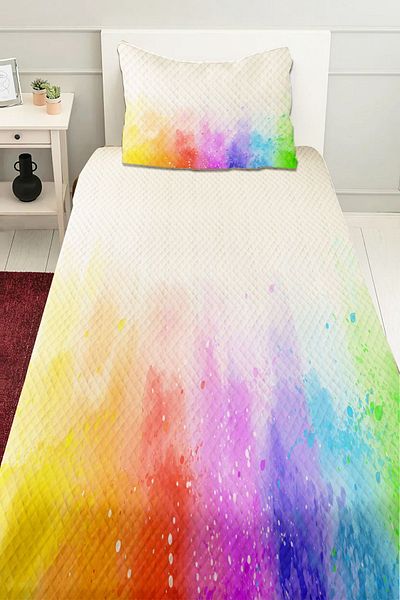 3D ELSE HALI Rainbow Patterned Girl's Single Pique Set Quilted Bedspread