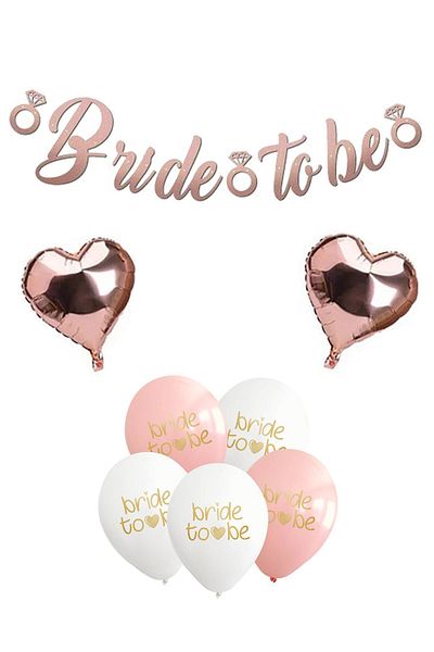 Atölye Mi Rose Gold Calligraphy Banner - Heart Balloon and Decoration Set