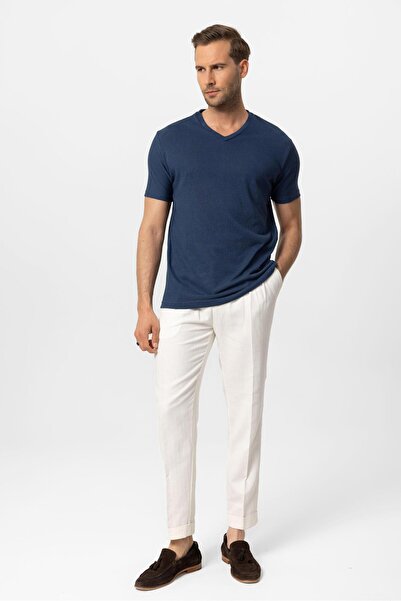 Antioch Navy Blue V-Neck Basic Men's T-Shirt