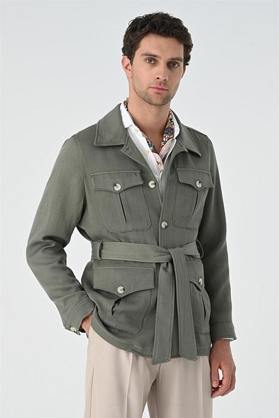 Antioch Khaki Belted Men's Seasonal Linen Coat