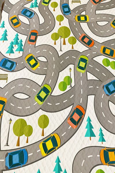 3D ELSE HALI Boy's Single Pique Bedspread - Traffic Car Road Pattern, Quilted