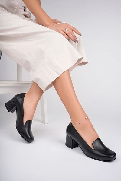 Deripabuc Genuine Leather Black Women's Heeled Leather Shoes Shn-1069