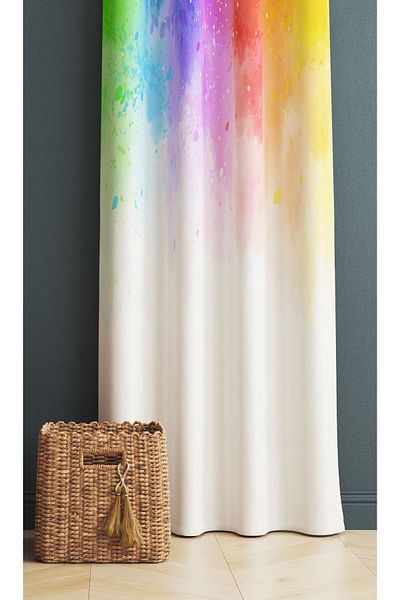 3D ELSE HALI Rainbow Patterned Girl's Room Background Curtain 140X260Cm