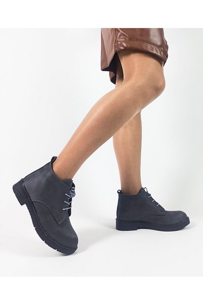 GDT Ayakkabı Γκρι Χρώμα Suede Rubber Sole Lace Up Γυναικείες Μπότες