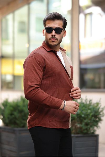 Valiberta Contrast Double Color Corduroy Shirt - Dark Tile