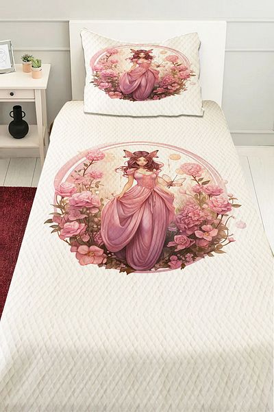3D ELSE HALI Pink Girl's Single Pique Set - Quilted Bedspread