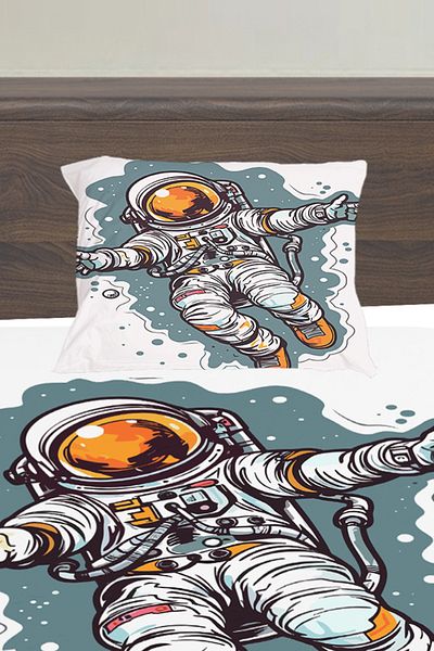 3D ELSE HALI Space Astronaut Patterned Boy's Single Pillowed Elastic Sheet Set 100X200Cm