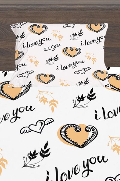 3D ELSE HALI Hearted I Love You Patterned Girl's Single Pillowed Elastic Sheet Set 100X200Cm