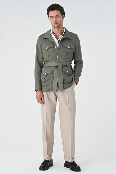 Antioch Khaki Belted Men's Seasonal Linen Coat