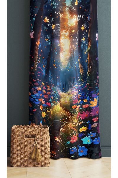 3D ELSE HALI Girl's Room - Flower Garden Patterned Background Curtain 140X260Cm