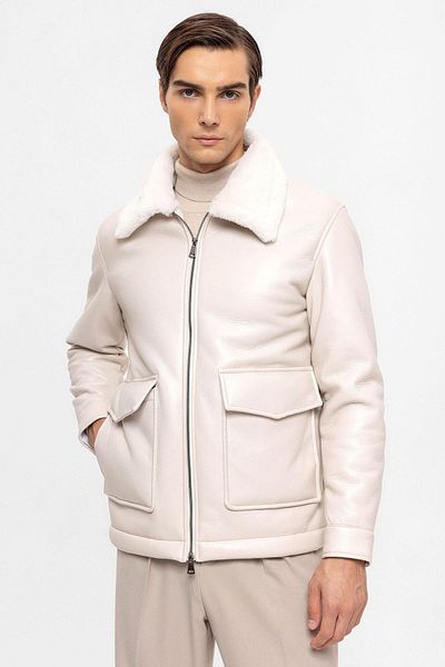 Antioch Ecru Lining Detailed Faux Leather Coat