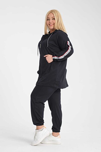 MODAALFABE Plus Size Tomy Zippered Tracksuit Set