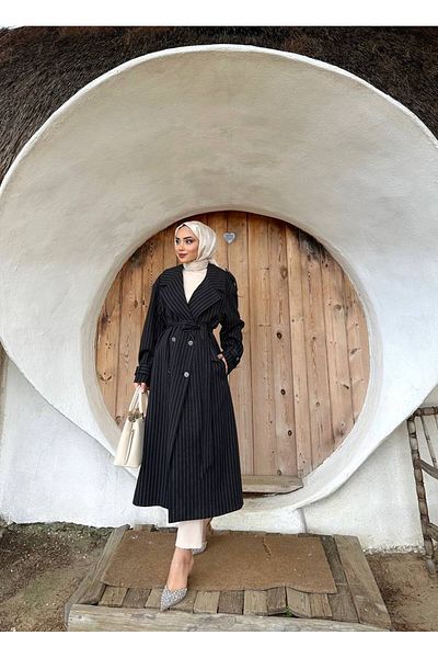 Levidor Trench Blayke cu dungi negre - Închidere cu centură