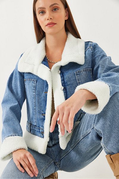 Bianco Lucci Dámská plyšová džínová bunda 60351013