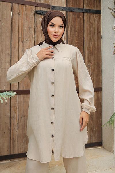MİSSKAYLE Σετ Hijab Beige με λεπτομέρεια με κορδόνια