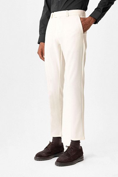 Antioch Ecru Men's Slim Fit Straight Accessory Fabric Trousers